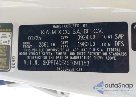 2025 Kia K4 Lx из США, поврежденный, VIN 3KPFT4DE4SE091153